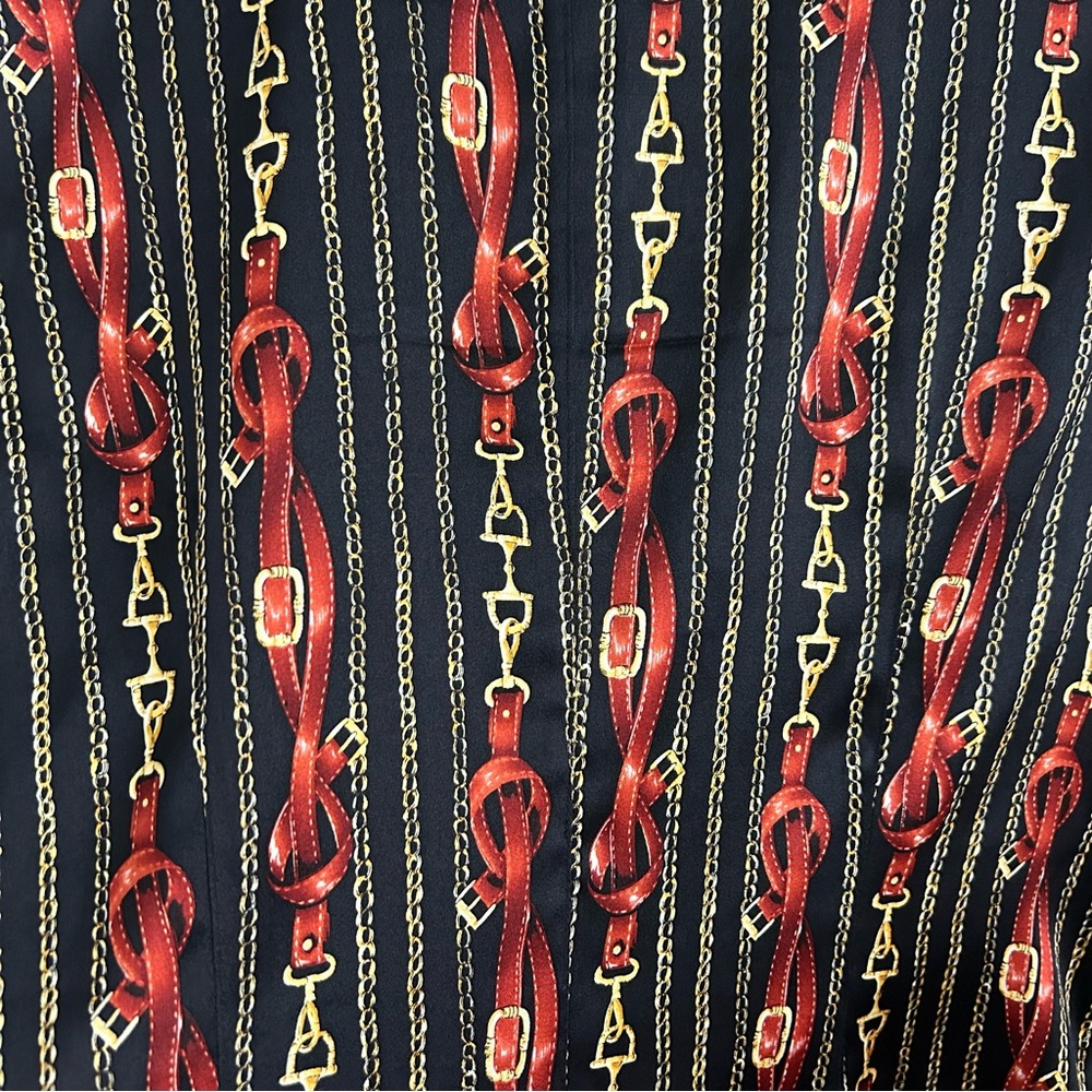 Eye Silk Bit and Bridle Print Button Front Shirt Women’s Size 4 Old Money Luxury - Picture 8 of 10